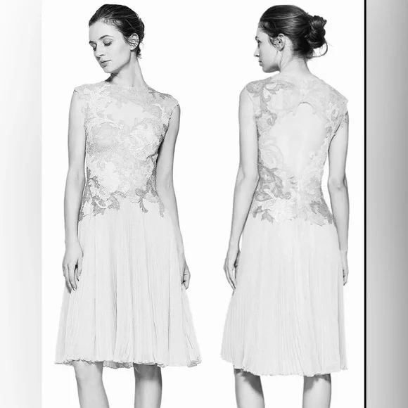 Tadashi Shoji Ines Lace Sheer Floral Open Backless Rose Silk Dress